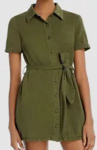 $98 Blank NYC Women's Green Button Up Belted Short Sleeve Mini Dress Size S - Picture 1 of 3