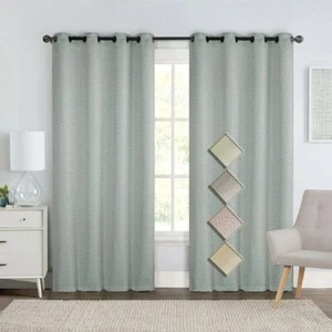 Chevron Embroidered Jacquard Curtain Set Window Grommet Panels 55" W x 90" L - Picture 1 of 11