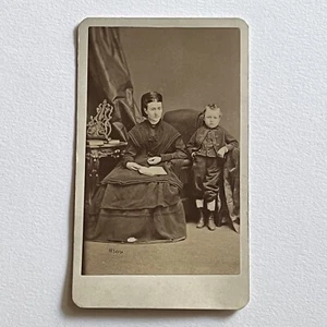 Antique CDV Photograph Beautiful Woman Mother & Little Boy Book Ottawa Canada - Picture 1 of 8