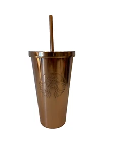 STARBUCKS Gold Stainless Steel Tumbler Cup, 16 oz, Siren Logo, NEW - Picture 1 of 5
