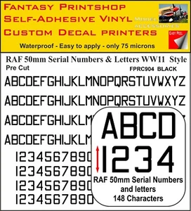 Autocollants autocollants vinyle RC lettres RAF CHIFFRES 50 mm PRECUT FPRC904 NOIR BRILLANT - Photo 1/3