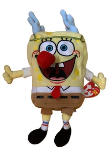 SPONGEBOB Plush Reindeer Antlers (SQUAREPANTS) NWT Ty Beanie Baby Christmas - Picture 1 of 2