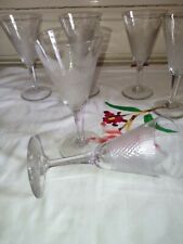 Beautiful Set Of Six Glasses Wine White Crystal Carved Games Organ And Criss