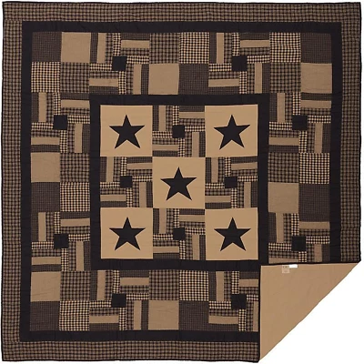 Black Check Star Queen Quilt 90Wx90L Country Rustic Primitive Design, Black and - Image 1 of 4
