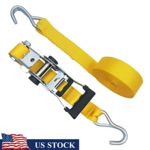 15' Heavy Duty Ratchet Tie Downs 1666lbs S Hooks 2 Pack Cargo Securing Straps US - Picture 1 of 9