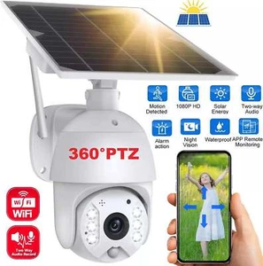 Solar Battery Powered Wifi Outdoor Pan/Tilt Wireless CCTV Home Security Camera - Picture 1 of 8