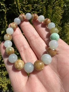 HANDGELENK 6,2 Zoll, Steingröße 9,5 mm hell G, Y & weiß Farbe Jadetie Jade Perlen Armband - Bild 1 von 19