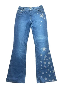 AUTH BLUMARINE RHINESTONES/CRYSTALS FLARED BLUE JEANS Sz 4-6 US - Picture 1 of 8