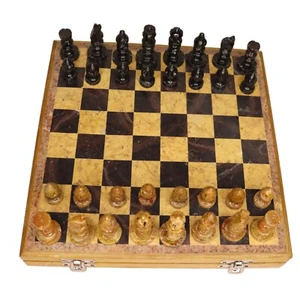 Handcrafted Wooden Marble Chess Board Set with Storage Box 10 x 10 Inches - Picture 1 of 7