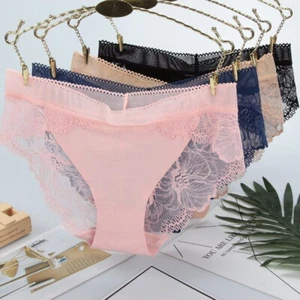 Womens Sexy Lace Ice Silk Panties Knickers Lingerie Seamless G-string Briefs + ⭐ - Foto 1 di 27