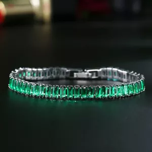 New Slim Simple Luxury Green Citrine Gemstone Silver Bracelet For Women Gifts - Picture 1 of 6