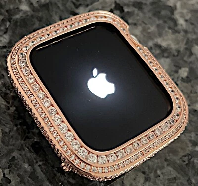  4,5,6,SE serie 44 mm oro rosa laboratorio diamante Apple Watch estuche bisel cubierta brillante Foto 1 de 4