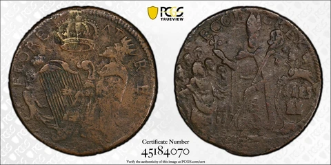 1670s New Jersey St. Patrick Halfpenny Rare Colonial Coin PCGS XF Details Cover