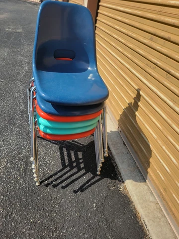 6-Vintage Krueger Fiberglass Chairs Kids School Chairs Orange Blue Sky GUC Cover