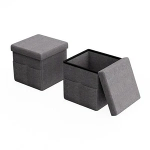Lavish Home Foldable Storage Cube Ottoman Charcoal Gray Pockets (Set of 2) - Picture 1 of 6
