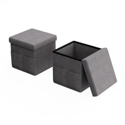 Lavish Home Foldable Storage Cube Ottoman Charcoal Gray Pockets (Set of 2) - Image 1 of 4