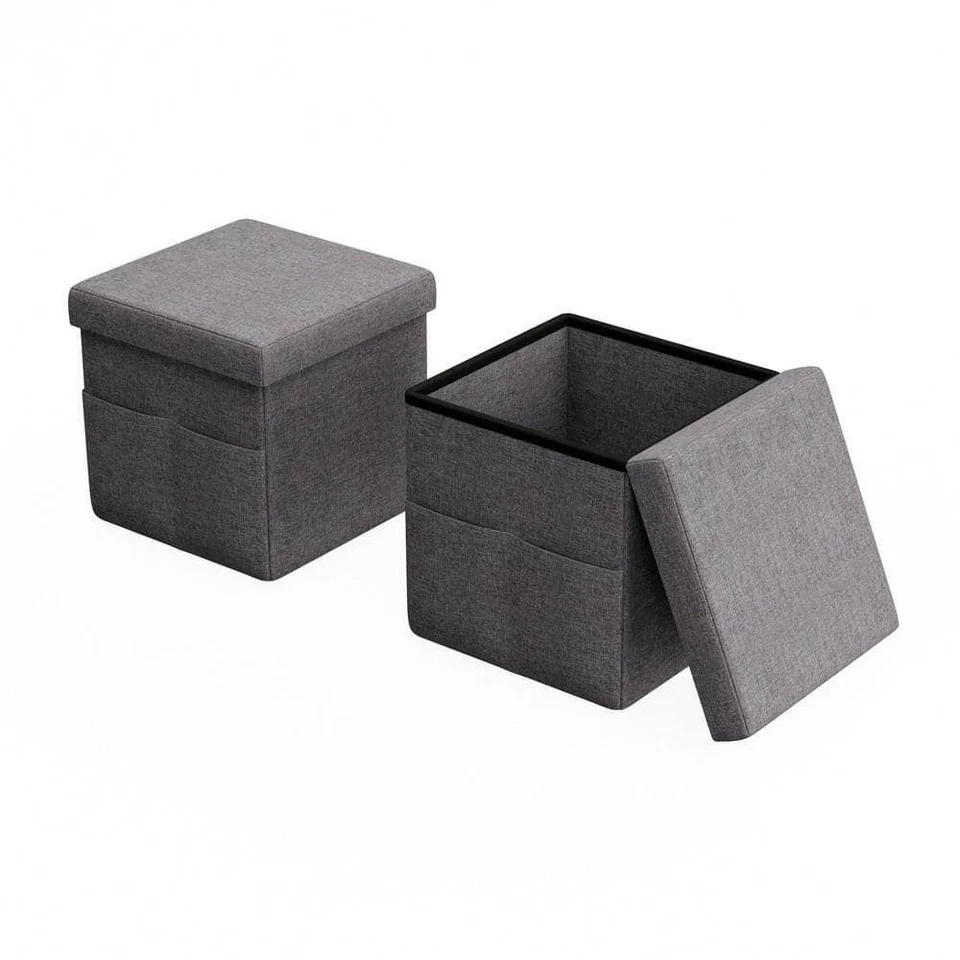 Lavish Home Foldable Storage Cube Ottoman Charcoal Gray Pockets (Set of 2) - Image 1 of 4