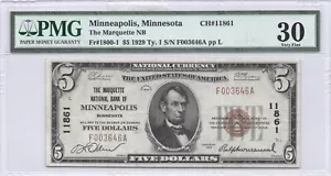 Marquette NB of MINNEAPOLIS, MN $5.00 1929 PMG 30 Charter 11861 - Picture 1 of 2