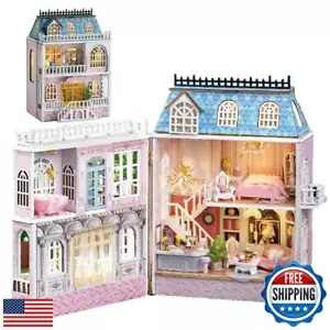 DIY Miniature Wooden Dollhouse Furniture Kit,Mini Handmade Doll House with LE - Picture 1 of 5
