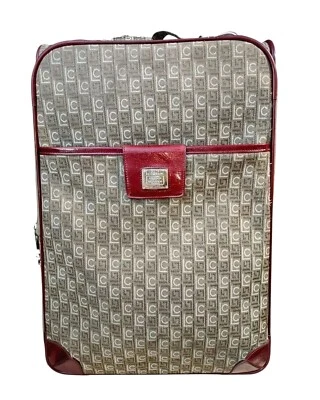 Vintage Liz Claiborne Luggage Fabric Logo Leather Cranberry Red Wheels Lock 1 Pc - Image 1 of 4