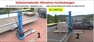 Selbstverlader Mitnahmestapler Hochhubwagen Elektrisch Gabelstapler Mini- 1000Kg - Bild 1 von 4