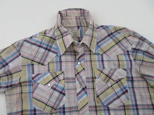 Vintage H Bar C Western Pearl Snap Shirt Mens Large Plaid Cowboy 70s 80s Rodeo - Picture 1 of 7