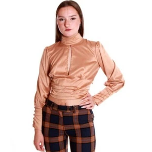 QUEGUAPA Shirt Short Blouse Jersey Jacket Woman Satin Neck Rear 7359 - Picture 1 of 6