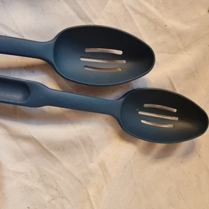 Pampered Chef 2 Blue Slotted Spoons Made In The USA - Picture 1 of 5