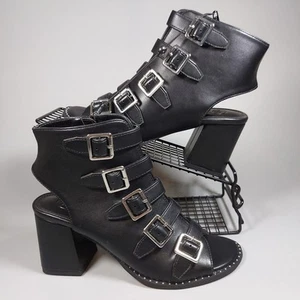 River Island Shoes Womens Size 5 Buckle Heeled Sandals Black Leather - Picture 1 of 16