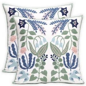 Pack of 2 Embroidered Decorative Throw Pillow Cover 18x18 Inch Farmhouse Flor... - Picture 1 of 7