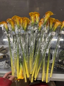 Large Lot New Silk Vision Artificial Calla Lily Orange Spray Flowers With Stems - Picture 1 of 6