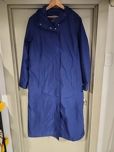 LL Bean Women Size Large Jacket Blue Navy Rain Coat Full Length Hood Lined  - Picture 1 of 11