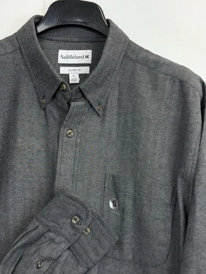 Saddlebred Para Hombre XL Calce Clásico Gris Espiga Algodón Abotonado NUEVO Foto 1 de 4