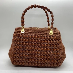 Vintage MCM Italian Made Lefcort Straw/Raffia & Beaded Purse With Beaded Handle - Picture 1 of 14