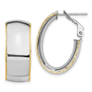 14k WG 9.5mm Polished with YG Diamond-Cut wire Accent Oval Hoop Earrings - Picture 1 of 3