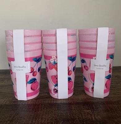 Vera Bradley New Pink Fruit Tumblers Party Cups 3 Sets Of 4 - 12 Pool Cups - Image 1 of 3