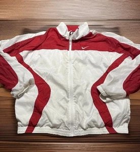 Vintage Nike Silver Label "Swoosh" Zippered (L) Lightweight Jacket WHITE & RED - Picture 1 of 11
