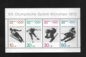 Alemania 1972 Scott # B475a Munich Juegos Olímpicos de Invierno Estampillas Hoja de recuerdo MNH - Imagen 1 de 2
