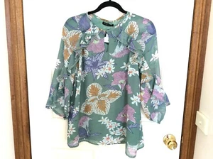 CAROLINE MORGAN 3/4 SLEEVE FLORAL SUMMER BEACH HOLIDAY TOP BLOUSE SIZE 10 - Picture 1 of 12