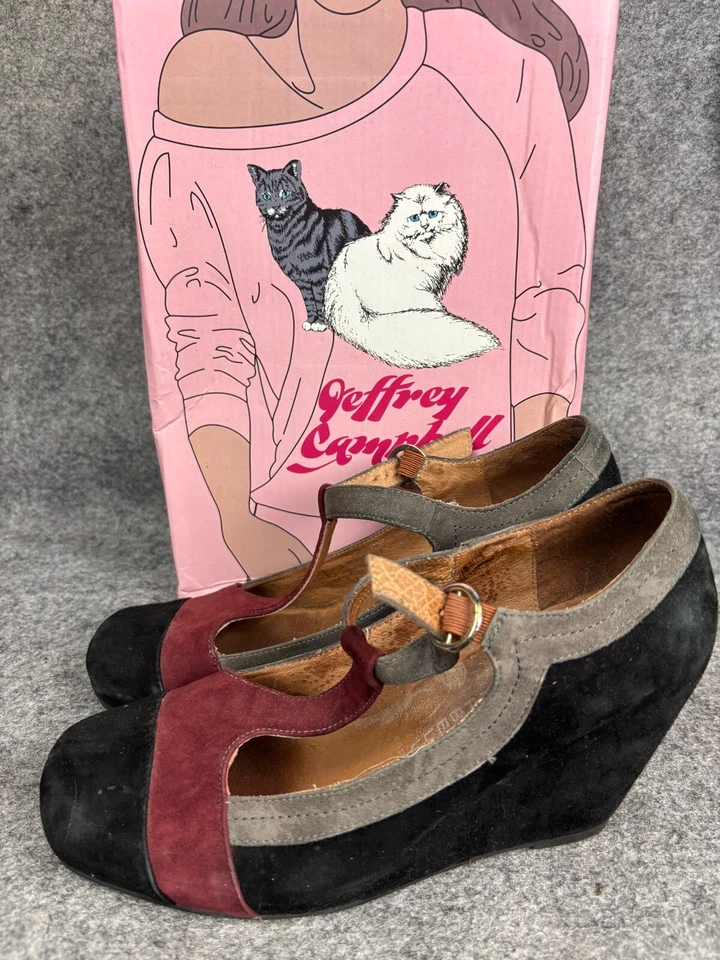 De colección Jeffrey Campbell Darnell Cuña Para Mujer 9.5 Negro/Gris/Marate Gamuza Cuero Foto 1 de 4