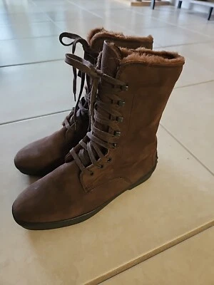 JP Tods Boots Womens 7.5  Lace Up Mid Calf Brown With Fur - Image 1 of 4