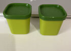 Tupperware 2 ounce little square green container number 2066B With Lid. Set Of 2