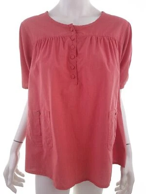 Part two  Größe 14 (40) Rot Popover Bluse Knöpfen Baumwolle 100% Kurzarm Taschen - Bild 1 von 4