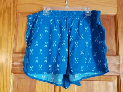 Women's Plus Joe Boxer Elastic Waist Blue Arrow Print Shorts 1X 100% Rayon  - Image 1 of 3