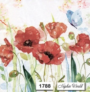(1788) DOS Serpientes de Papel ALMUERZO Decoupage Arte Artesanal AMAPOLAS ACUARELA AMAPOLA - Imagen 1 de 3
