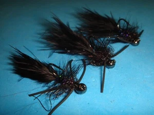 MOSCAS DE PESCA CON MOSCA - Serpentinas negras/púrpura DORADAS JIGGER, tamaño #10 (6 piezas) - Imagen 1 de 7