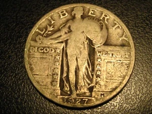 1927-P 90% argento in piedi quartiere Liberty VG - Foto 1 di 4