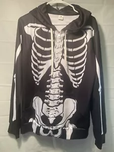 Uldea Zone Left Side Zipper Skeleton Drawstring Hoodie- Medium-Seperate Pockets - Picture 1 of 9