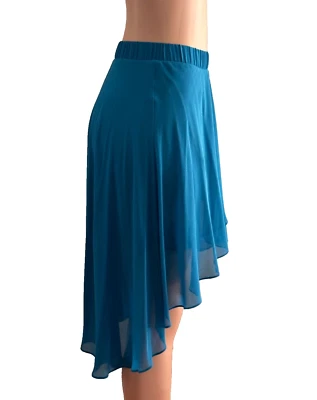 Bebe Azul Gasa Alta Baja Transparente Plisado Volantes Elástico Vestido Falda Talla XS Foto 1 de 4