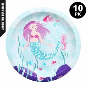 10pk Mermaid Party Plates 23cm Round - Under the Sea Theme Party Supplies - Picture 1 of 1